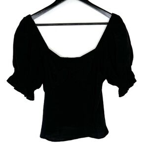 Nine West Blouse Twist Front Puff Sleeve Top Black